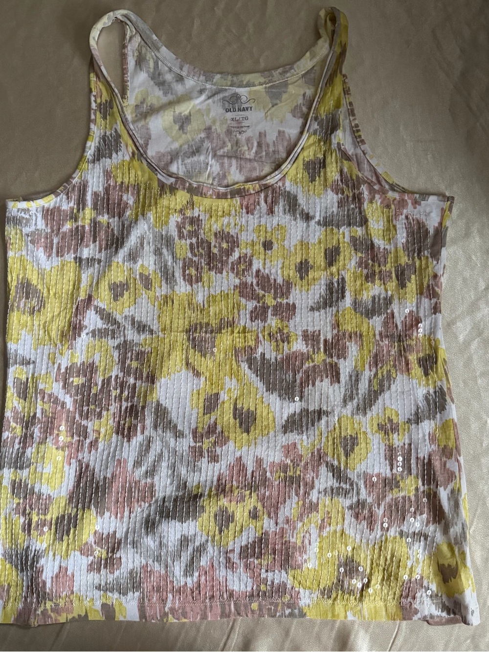 Old Navy Women's XL Multicolor Floral Sequin Knit Cotton Scoop Neck Tank Top